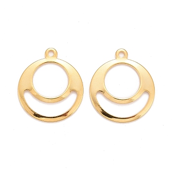 201 Stainless Steel Pendants, Round Ring, Real 24k Gold Plated, 18.5x16x1.2mm, Hole: 1.4mm
