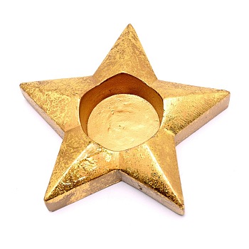 Resin Candle Holder, for Islamic Festival of Ramadan Decorations, Star, Gold, 111x118x24mm, Tray: 4cm.