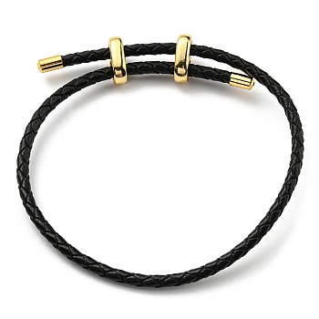 Leather Braided Cord Bracelets, Adjustable Bracelet, Black, Inner Diameter: 5/8~2-7/8 inch(1.5~7.3cm)