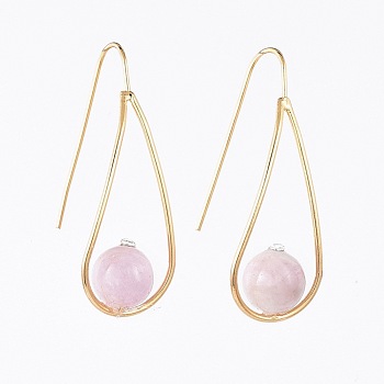 Natural Kunzite Dangle Earrings, with Rhinestone, Brass Earring Hook and Cardboard Jewelry Set Boxes, Teardrop, Real 18K Gold Plated, 36~37x14mm, Pin: 0.7mm