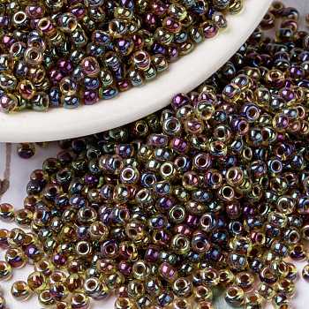 MIYUKI Round Rocailles Beads, Japanese Seed Beads, (RR357) Root Beer Lined Light Topaz AB, 8/0, 3mm, Hole: 1mm, about 2111~2277pcs/50g