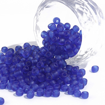 Glass Seed Beads, Frosted Colors, Round, Blue, 4mm, Hole: 1~1.5mm, about 4500pcs/pound