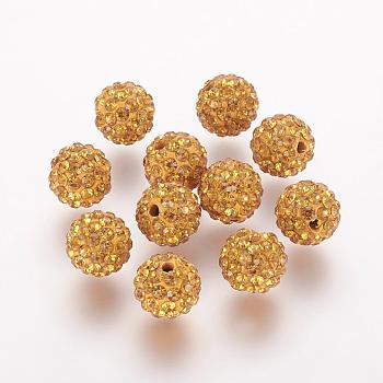 Polymer Clay Rhinestone Beads, Grade A, Round, Pave Disco Ball Beads, Topaz, 10x9.5mm, Hole: 1.5mm