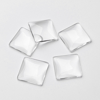 Transparent Glass Square Cabochons, Clear, 20x20x5~6mm
