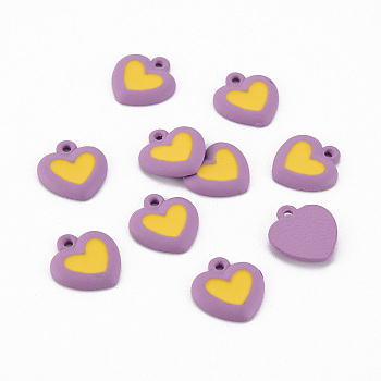 Spray Painted Alloy Enamel Charms, Cadmium Free & Lead Free, Heart, Dark Orchid, 14x13x2.5mm, Hole: 1.2mm