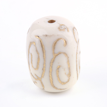 Column Plating Acrylic Beads, Golden Metal Enlaced, Beige, 18.5x14mm, Hole: 1.5mm, about 205pcs/500g