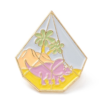 Dinasaur Enamel Pin, Diamond Shape Alloy Enamel Brooch for Backpack Clothes, Golden, Colorful, 27x23x9mm