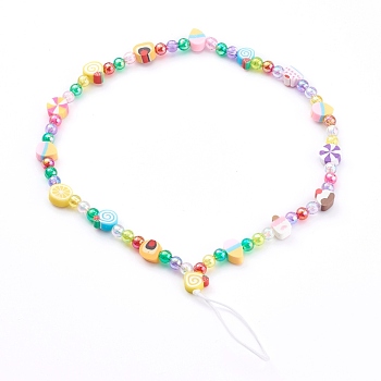 Polymer Clay Dessert Beaded Mobile Straps, with Transparent Acrylic Beads and Nylon Thread, Colorful, 26.4cm
