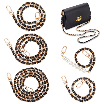 WADORN 5Pcs 5 Styles Imitation Leather Purse Chains, with Alloy & Iron Findings, Black, 37.5~117x0.8cm, 1pc/style