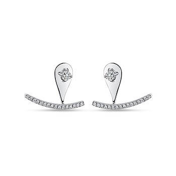 TINYSAND 925 Sterling Silver Trendy Silver Ear Jacket, Silver, 20.3x15.5mm, Pin: 10.98mm