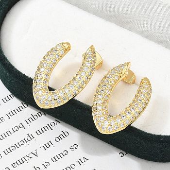 Rack Plating Brass Micro Pave Clear Cubic Zirconia Stud Earrings for Women, Cadmium Free & Lead Free, Long-Lasting Plated, Real 18K Gold Plated, Letter V, 23.5x15mm