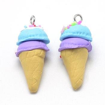 Handmade Polymer Clay Pendants, Ice Cream, Turquoise, 37~40x14~16mm, Hole: 2mm