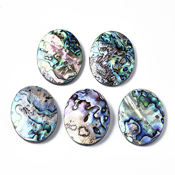 Natural Abalone Shell/Paua Shell Pendants, with Freshwater Shell, Oval, 50x40x7~9mm, Hole: 1.4mm