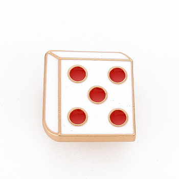 Rack Plating Alloy Enamel Brooches, Enamel Pins, with Brass Butterfly Clutches, Dice, Cadmium Free & Nickel Free & Lead Free, Light Gold, Creamy White, 23x22mm, Pin: 1mm