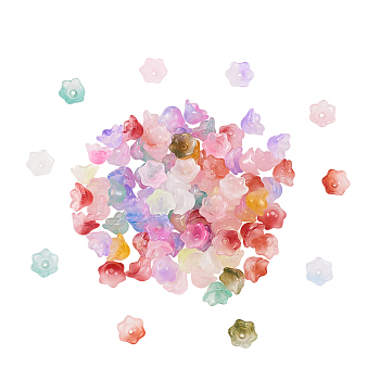 100Pcs Transparent Spray Painted Glass Beads, Flower, Mixed Color, 7x11.5x11.5mm, Hole: 1.2mm