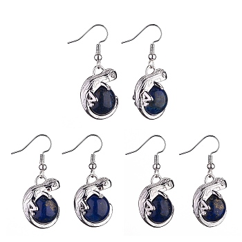 Natural Lapis Lazuli Chameleon Dangle Earrings with Crystal Rhinestone, Platinum Brass Jewelry for Women, 39mm, Pin: 0.7mm