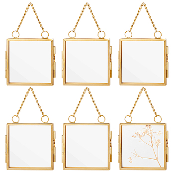 6Pcs Wall Hanging Iron Double Folding Picture Frames, Glass Family Photo Frame, for Home Decoration, Square, Brushed Antique Bronze, 105mm