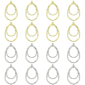 20Pcs 2 Colors Alloy Pendants Cadmium Free, Teardrop, Platinum & Light Gold, 47.5x29x1.5mm, Hole: 1.4mm, 10pcs/color