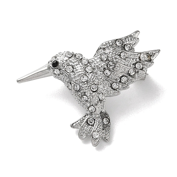 Woodpecker Platinum Zinc Alloy Enamel Pin, Rhinestones Brooches for Backpack Clothes, Clear, 32x35mm