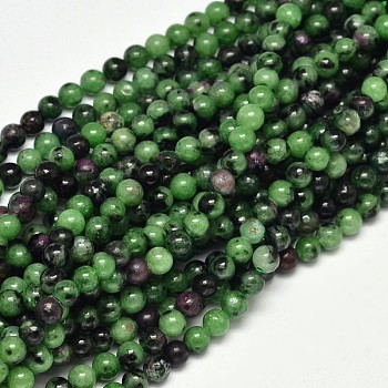 Natural Round Ruby in Zoisite Bead Strands, 4mm, Hole: 1mm, about 98pcs/strand, 15.5 inch