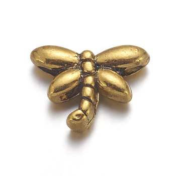 Tibetan Style Beads, Lead Free & Cadmium Free, Dragonfly, Antique Golden, Size: about 8.2mm wide, Hole: 1mm