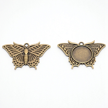 Alloy Pendant Cabochons Settings, Butterfly, Cadmium Free & Lead Free, Antique Bronze, 33x49x3mm, Hole: 2.5mm