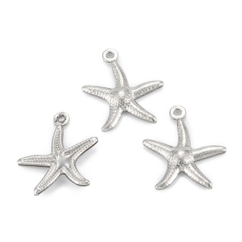 316 Surgical Stainless Steel Pendants, Starfish, Stainless Steel Color, 18x15x2mm, Hole: 1.2mm