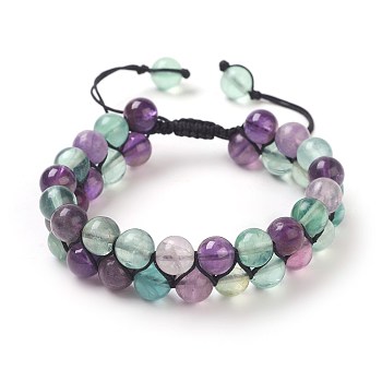 Adjustable Natural Fluorite Braided Bead Bracelets, with Nylon Thread, 2 inch~2-1/4 inch(5~5.8cm), 8~8.5mm
