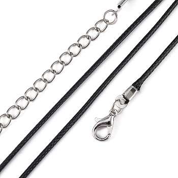Korean Waxed Polyester Cord Necklace Making, with Alloy Lobster Clasps and Iron Chain Extender, Black, 18.1 inch, 1.5mm
