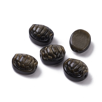 Natural Golden Sheen Obsidian Beads, Oval with Turtle Shell Shape, 19x16x8mm, Hole: 1.8mm