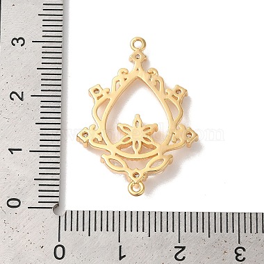 Brass Pave Clear Cubic Zirconia Teardrop with Flower Links Connector Charms(KK-M294-16G)-3