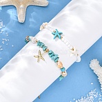 2Pcs 2 Styles Summer Beach Synthetic Turquoise & Natural Sea Shell & Glass Braided Bead Anklets, 304 Stainless Steel Starfish Charm Anklets, Golden, Mixed Color, Inner Diameter: 2-1/4~3-1/2 inch(57~90mm), 1pc/style(AJEW-TA00039)