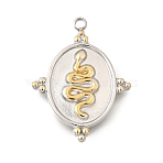 304 Stainless Steel Pendants, Golden & Stainless Steel Color, Oval with Snake, 22.5x17x2mm, Hole: 1.6mm(STAS-M123-03F-PG)
