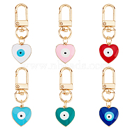 6Pcs 6 Colors Heart with Evil Eye Alloy Enamel Pendant Decoration, Swivel Clasp Charms for Keychain, Purse, Backpack Ornament, Mixed Color, 55mm, 1pc/color(KEYC-DC0001-27)