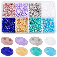 800Pcs 8 Colors 2-Hole Seed Beads, Czech Glass Beads, Mixed Color, 5x3.5x2.5~3mm, Hole: 0.5mm, 100Pcs/color(SEED-SC0001-02)