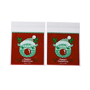 Christmas Theme Plastic Bakeware Bag, with Self-adhesive, for Chocolate, Candy, Cookies, Square, FireBrick, 130x100x0.2mm, about 100pcs/bag(OPP-Q004-04H)