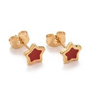 304 Stainless Steel Enamel Stud Earrings, with 316 Surgical Stainless Steel Pin, Golden, Star, Red, 7x7x1.5~2mm, Pin: 0.8mm(EJEW-B009-10G-02)