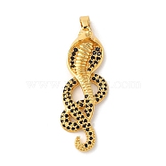 Rack Plating Brass Micro Pave Cubic Zirconia Pendants, Long-Lasting Plated, Lead Free & Cadmium Free, Golden, Snake, 37.5x13x10.5mm, Hole: 5x3mm(KK-U022-01A-02)