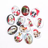 Christmas Theme Puppy Photo Flatback Glass Cabochons, for DIY Projects, Dog with Christmas Hat Pattern, Oval, Mixed Color, 25x18x5.5mm(GGLA-S034-25x18-030)
