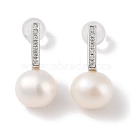 Sterling Silver Stud Earrings, with Natural Pearl and Cubic Zirconia, Jewely for Women, Round, 18x9mm(EJEW-C087-10C-P)