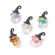 Halloween Theme Alloy Pendants, with Glass Beads, Witch Hat with Mushroom Charms, Mixed Color, 25x14x14mm, Hole: 1.5mm(PALLOY-JF02030)