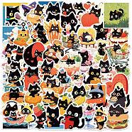 60Pcs Cute Cat Theme PVC Adhesive Waterproof Cartoon Stickers Set, for DIY Scrapbooking and Journal Decoration, Black, 42~68.5x38.5~58x0.2mm(STIC-C005-05)