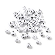 Opaque Acrylic Beads, Square with Letter, Silver Metal Enlaced, Letter Q, 5x5x5mm, Hole: 2mm, about 5000ocs(OACR-D282-06Q)