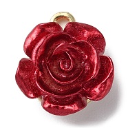 Opaque Resin Rose Pendants, Flower Charms with Golden Plated Alloy Findings, FireBrick, 16.5x14.5x8mm, Hole: 2mm(X-PALLOY-Z016-02G)