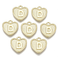 Alloy Pendants, Cadmium Free & Nickel Free & Lead Free, Heart with Letter, Real 18K Gold Plated, Letter.D, 16x15x2mm, Hole: 2mm(X-PALLOY-N157-001D-NR)