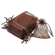 Organza Bags Jewellery Storage Pouches, Wedding Favour Party Mesh Drawstring Gift Bags, Chocolate, 12x9cm(OP-YW0001-01C-01)