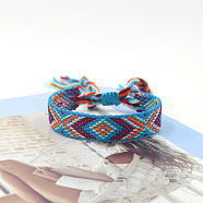 Polyester Braided Rhombus Pattern Cord Bracelet, Ethnic Tribal Adjustable Brazilian Bracelet for Women, Light Sky Blue, 5-7/8 inch(15cm)(FIND-PW0013-004A-23)