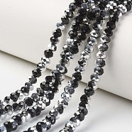 Electroplate Transparent Glass Beads Strands, Half Silver Plated, Faceted, Rondelle, Black, 3x2mm, Hole: 0.8mm, about 150~155pcs/strand, 15~16 inch(38~40cm)(EGLA-A034-T2mm-M01)