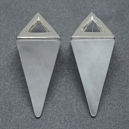 Natural Quartz Crystal Pendants, Rock Crystal Pendants, with Alloy Findings, Triangle, Platinum, 34x14x14.5mm, Hole: 4x6mm(KK-E757-D-02P)