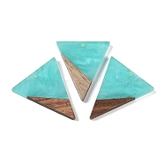 Resin & Wood Pendants, Inverted Triangle Charms, Aquamarine, 37x31x3.5mm, Hole: 2mm(WOOD-F015-06B)